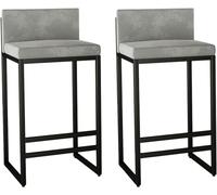 DZYHFCO ANram Lot de 2 tabourets de bar en velours avec dossier bas, îlot de cuisine rembourré avec repose-pieds pour chambre, hauteur : 65 cm, blanc (gris, 65 cm)