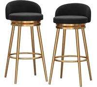 DZYHFCO ANram Lot de 2 tabourets de bar modernes en velours avec dossier et repose-pieds rembourrés pivotants à 360 ° de hauteur d'assise pour île et maison Noir 1 cm