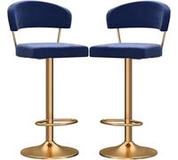DZYHFCO Chaises de bar luxueuses avec dossier, rembourrage en velours doux et pieds en métal, parfaites pour les îles de cuisine (bleu, 65-80 cm)