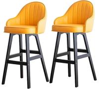 DZYHFCO Lot de 2 chaises de bar en cuir avec dossier et pieds en bois pour bistrot, salle à manger, tabouret haut (orange, 68 cm)