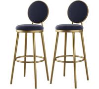 DZYHFCO Lot de 2 tabourets de bar avec coussin en polyuréthane, repose-pieds et repose-pied touffeté à boutons, 65/75/85 cm de hauteur (bleu, 56 cm)