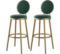 DZYHFCO Lot de 2 tabourets de bar avec coussin en polyuréthane, repose-pieds et repose-pied touffeté à boutons, 65/75/85 cm de hauteur - Vert foncé, 85 cm