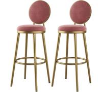 DZYHFCO Lot de 2 tabourets de bar avec coussin en polyuréthane, repose-pieds et repose-pied touffeté à boutons, 65/75/85 cm de hauteur (rose, 85 cm)
