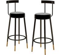 DZYHFCO Lot de 2 tabourets de bar avec dossier en velours et pieds en métal pour salle à manger et cuisine (noir, hauteur : 75 cm)