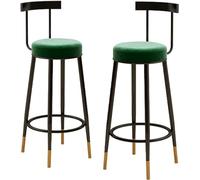 DZYHFCO Lot de 2 tabourets de bar avec dossier en velours et pieds en métal pour salle à manger et cuisine (vert, hauteur : 65 cm)