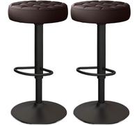 DZYHFCO Lot de 2 tabourets de bar confortables en cuir synthétique, hauteur de comptoir avec siège rond, réglable, pivotant, dos nu, tabouret de bar moderne (marron, pieds noirs)