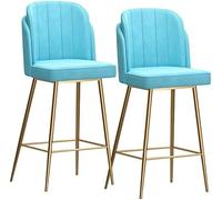 DZYHFCO Lot de 2 tabourets de bar élégants en velours avec dossier et repose-pieds, pour cuisine, salon (bleu clair)