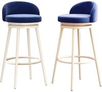 DZYHFCO Lot de 2 tabourets de bar élégants rembourrés en velours avec dossier pour salle à manger, maison, pub (bleu, 75 cm)