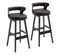 DZYHFCO Lot de 2 tabourets de bar en bois confortables sans accoudoirs, tabourets de bar latéraux de bistrot en cuir synthétique (noir, hauteur : 76 cm)