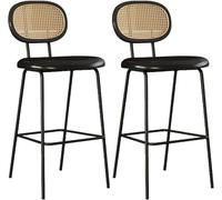 DZYHFCO Lot de 2 tabourets de bar en rotin avec dossier et pieds en métal, hauteur de comptoir modernes rembourrés en similicuir (cuir synthétique, 70 cm)