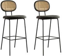 DZYHFCO Lot de 2 tabourets de bar en rotin avec dossier et pieds en métal, hauteur de comptoir modernes rembourrés en similicuir (velours noir, 75 cm)