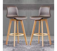 DZYHFCO Lot de 2 tabourets de bar en similicuir pivotant réglable en hauteur, avec pieds en bois, pour îlot de cuisine, marron foncé, hauteur 61 cm