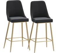 DZYHFCO Lot de 2 tabourets de bar en velours avec dossiers, hauteur de comptoir en métal pour cuisine, café, bistrot, pub - Élégants (noir, 75 cm)
