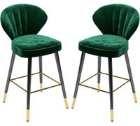 DZYHFCO Lot de 2 tabourets de bar en velours pour comptoir, cuisine, petit déjeuner, pub, café (vert, hauteur : 65 cm)