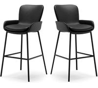 DZYHFCO Lot de 2 tabourets de bar hauts avec dossier ergonomique en cuir synthétique et pieds en métal Noir 75 cm