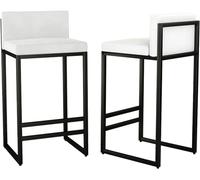 DZYHFCO Lot de 2 tabourets de bar modernes en velours avec dossier bas et repose-pieds (blanc, hauteur : 75 cm)