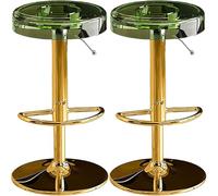 DZYHFCO Lot de 2 tabourets de bar pivotants en acrylique transparent, hauteur de comptoir, chaises modernes réglables sans dossier (vert, tige de levage dorée)