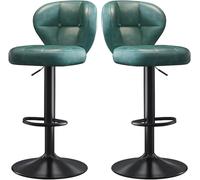 DZYHFCO Lot de 2 tabourets de bar pivotants en cuir synthétique avec dossier rembourré Hauteur de comptoir réglable (pieds verts, noirs)
