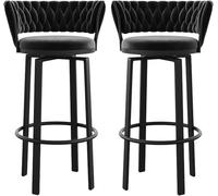 DZYHFCO Lot de 2 tabourets de bar pivotants en velours avec siège arrière tissé 75 cm Noir Hauteur 75 cm