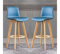DZYHFCO Lot de 2 tabourets de bar pivotants et réglables en cuir synthétique avec pieds en bois pour îlot de cuisine (bleu, hauteur : 61 cm)