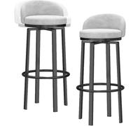 DZYHFCO Lot de 2 tabourets de bar pivotants modernes en velours avec dossier bas pour comptoir de cuisine, salle à manger (blanc, 65 cm)