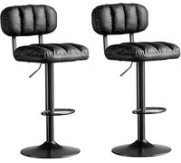DZYHFCO Lot de 2 tabourets de bar pivotants réglables avec dossier haut pour cuisine, îlot de pub, noir