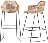 DZYHFCO Lot de 2 tabourets de bar vintage en rotin avec hauteur de comptoir arrière pour cuisine, maison et pub (2 pièces, hauteur 75 cm)