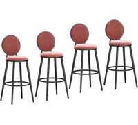 DZYHFCO Lot de 4 tabourets de bar rembourrés en velours avec dossier pour cuisine, pub, salle à manger (noir et rose, 75 cm)
