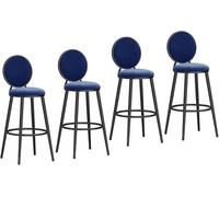 DZYHFCO Lot de 4 tabourets de bar rembourrés en velours avec dossier pour cuisine, pub, salle à manger (noir-bleu, 65 cm)