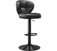 DZYHFCO Tabouret de bar pivotant à hauteur réglable en simili cuir et coussin de siège haute résilience (noir, pieds noirs)