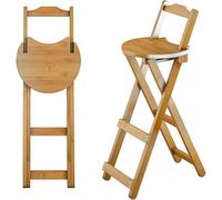 DZYHFCO Tabouret de bar pliable en bambou avec dossier et repose-pieds - Chaise de comptoir portable pour cuisine, maison, terrasse (naturel, hauteur du siège 74 cm)