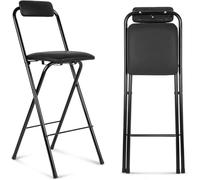 DZYHFCO Tabouret de bar pliable noir avec dossier et repose-pieds, assise rembourrée de 66 cm de haut, pour café et bistrot (65 cm)