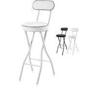 DZYHFCO Tabouret de bar pliable robuste avec dossier et repose-pieds - Chaise haute ronde rembourrée pour dortoir, loisirs et pub (blanc, hauteur du siège 70 cm)