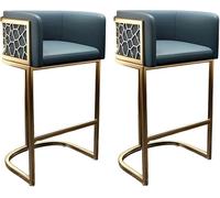 DZYHFCO Tabouret de bar rectangulaire moderne en simili cuir avec dossier bas et accoudoirs Hauteur d'assise 55 65 75 cm d'épaisseur Rembourrage (Bleu, 75 cm)