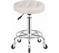 DZYHFCO Tabouret de manucure avec roulettes, tabouret pivotant réglable pour salon de dessin, banc de travail, massage, spa, tatouage, photographie en cuir synthétique (blanc)