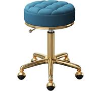 DZYHFCO Tabouret rond pivotant à hauteur réglable avec base en acier doré et roues de terre pour la beauté (bleu foncé)