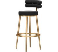 DZYHFCO Tabourets de bar modernes avec dossier en velours, tabouret de bar en métal doré 1 pièce, chaises de petit déjeuner, côté pour cuisine, salle à manger, fête 65 cm (noir, 75 cm)