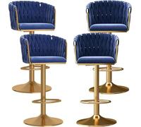 DZYHFCO Tabourets de bar modernes en velours doré - Lot de 4 tabourets de comptoir tissés avec dossiers, pivotants pour la maison, île,