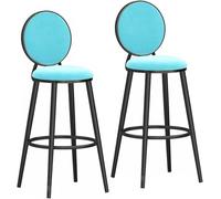 DZYHFCO Tabourets de bar modernes pivotants à 360° avec dossier et pieds en métal pour cuisine, maison, salle à manger, café (noir bleu clair, 75 cm)