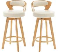 DZYHFCO Tabourets de bar pivotants 67, 77, 89 cm, tabourets de bar rembourrés en similicuir avec pieds en bois, hauteur de comptoir moderne du milieu du siècle (J, 77 cm)