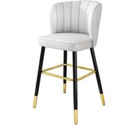 DZYHFCO Tabourets de bar rembourrés en cuir avec dossier, pieds en bois pour îlot de cuisine, salle à manger, (/gris, 75 cm)
