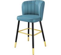 DZYHFCO Tabourets de bar rembourrés en cuir avec dossier, pieds en bois pour îlot de cuisine, salle à manger, (/bleu, 75 cm)