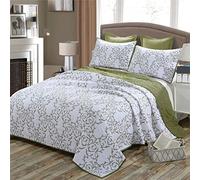 DZYP 3 Pièces Boutis Couvre Lit Matelassée Couverture Été Légère Douce Réversible Courtepointe Dessus de Lit avec 2 Taies d'oreiller pour Toutes Les Saisons (Vert,224x234cm+51x66cm*2)