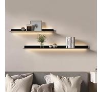 DZZTHSH Étagères murales en métal avec lumières LED, 2 étagères flottantes avec éclairage intégré, présentoir à suspendre pour salon, cuisine, salle de bain