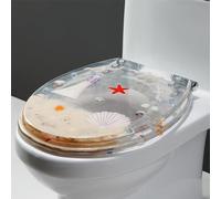 E, 3D Effets Selon Ocean Seat Seat avec coquilles et gravier, sièges de toilette ronds en résine avec des charnières en acier inoxydable tranquillement, des charnières à libération rapide, facile à