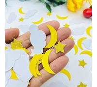 E-ASUM Lot de 100 confettis en papier pailleté, étoile jaune, lune et nuages blancs, décoration de table pour fête prénatale, anniversaire, mariage, fête à thème