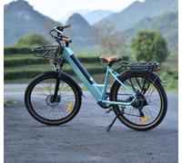 E Bike Damen 26 Zoll Elektrofahres City E-Bikes & E-Hollandräder mit 7-Gang Schaltung, 36V 16AH Abnehmbarer Akku, 65 km Reichweite, 50NM Motor Blau