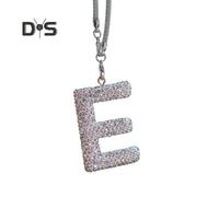 (E) Bling Car Letter Charm Faux Crystal Letter Pendant Car Rear View Mirror Hanging Rhinestone Alphabet Ornament For Car Tree Accessory