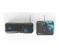 E-blue Polygon, Cobra II keyboard-mouse set, US, gaming, avec tapis de souris Mazer Marface S type, filaire (USB), noir et bleu
