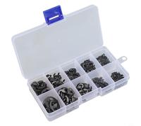 E-Clip Lot de 580 anneaux de retenue en acier au carbone noir (0,5 mm à 10 mm, 10 tailles) dans une boîte de rangement transparente pour l'industrie et la mécanique